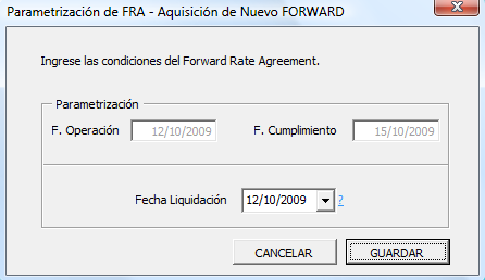 65 Figura 12: Formulario de Adquisición de Forwards con botón para parametrizar FRAs Tipo de Contrato Indica si es un Futuro de Venta o un Futuro de Compra.