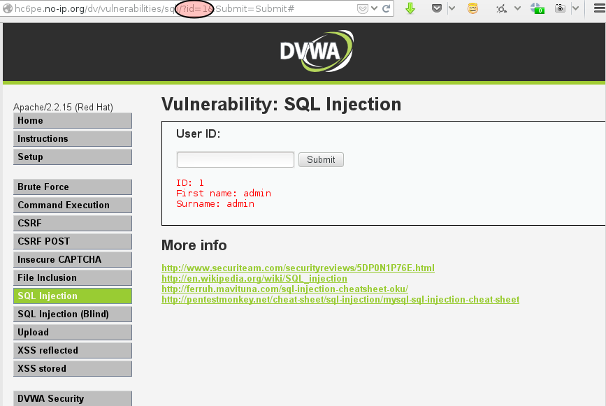 El programador de DVWA espera uno introduzca un dato que asignará a la variable id.