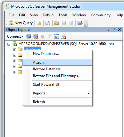 Haga clic en el botón Add (añadir) 5) Se abrirá la ventana de diálogo Locate Database Files (localizar ficheros de la base de datos). Consulte el fichero.