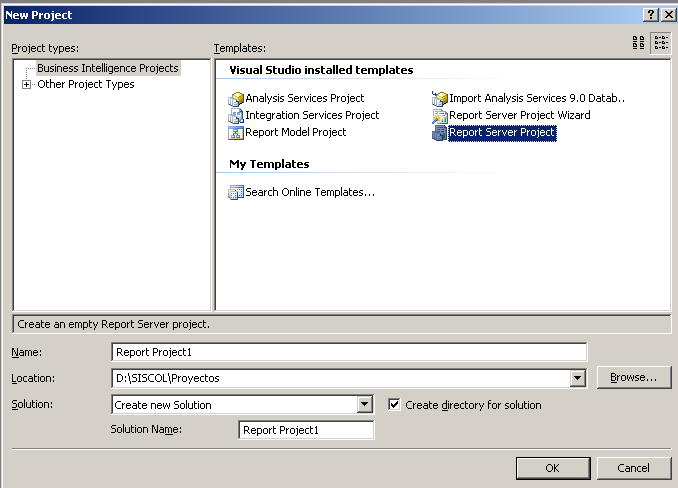 5.7 Reportes Los reportes también se crean a partir del SQL Server Business Intelligence Development studio. Se da clic en File, se escoge la opción nuevo proyecto.