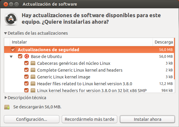 . Figura 5.12: Instalar archivos.deb manualmente usando el centro de software. de sus preferencias entre la estabilidad del sistema, frente a tener acceso a los desarrollos más recientes. Figura 5.13: Puede actualizar el software instalado usando la aplicación Actualización de software de Ubuntu.