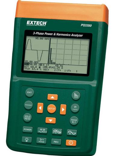 1.5 Extech PQ3350-1-NIST Analizadores de armónicas y potencia trifásica Analizador de armónicas y potencia trifásico Extech PQ3350-1-NIST, monitorea y graba anomalías en las líneas de alimentación