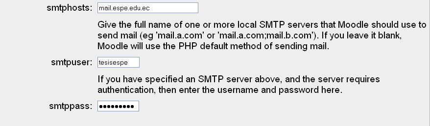 Correo - Smtphosts: Establece el nombre de uno o más servidores SMTP locales que lo va usar para enviar correo.