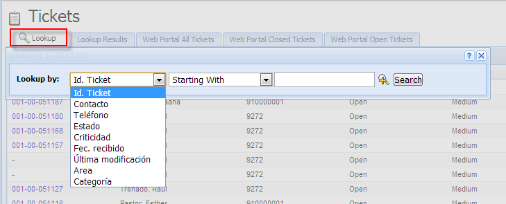 El portal dispone de diversas opciones como Lookup que te permite buscar un ticket