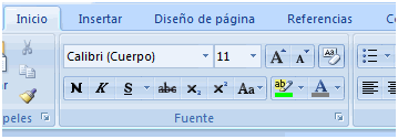 CAPÍTULO IV: APLICACIÓN PRÁCTICA Formato de Texto El formato de texto se encuentra principalmente en Fuente en la ficha Inicio de la Cinta de opciones.