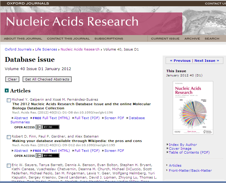 The NAR Molecular Biology Database Collection El numero de Enero de