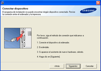 Si no desea conectar el dispositivo en ese momento, haga clic en Siguiente y en No en la próxima pantalla. Comenzará la instalación y no se imprimirá la página de prueba al final de la instalación.
