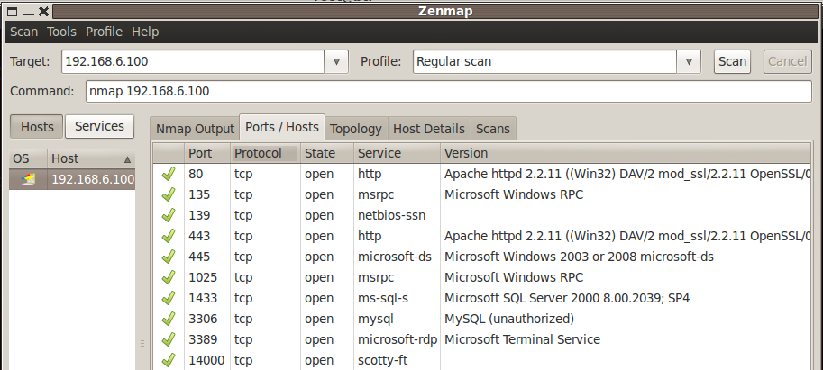 Escaneo de puertos Una vez que se dispone de los dispositivos a nivel IP activos en una red, fue tomada en cuenta la herramienta open source Nmap o zenmap el equivalente al modo grafico procedemos a