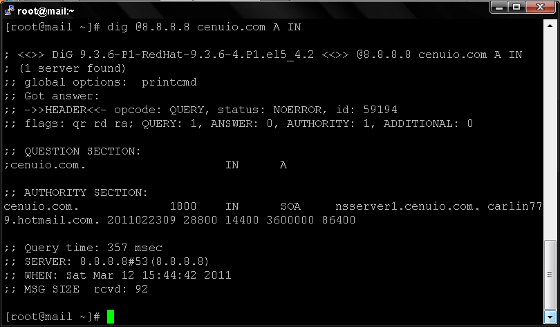 152 Figura 4. 9 Consulta al servidor DNS de Google de nombres con el comando dig.