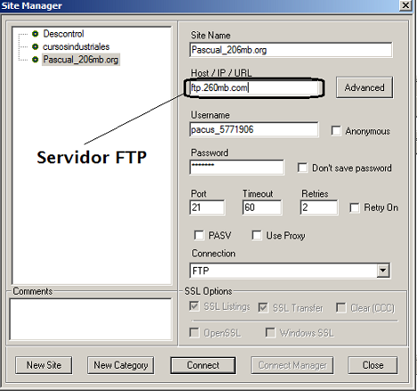 Fíjate que el único dato que necesitamos coger de los detalles de la cuenta es el servidor FTP que en mi caso viene dado por ftp.260mb.com.
