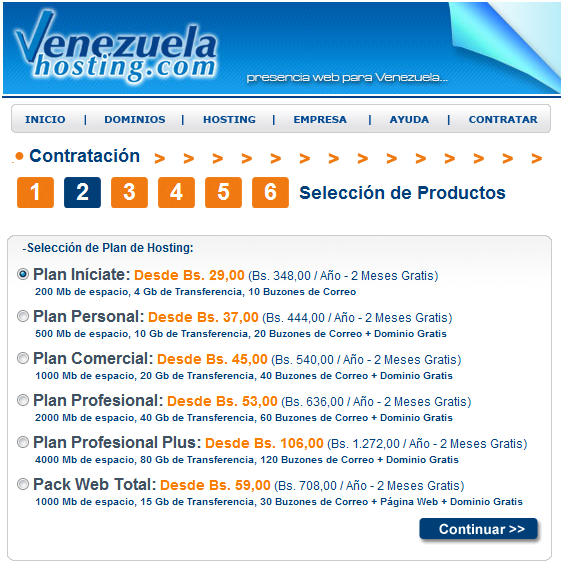 Figura 5.Planes Venezuela Hosting. Fuente: http://www.venezuelahosting.