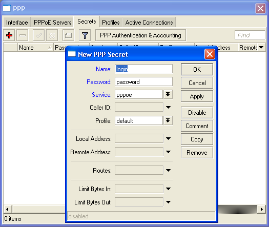Secreto PPP Base de datos del usuario.
