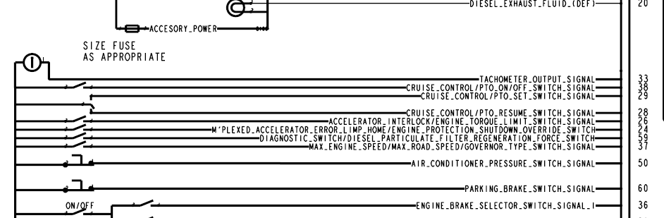 Figura 19. Interruptor Control Crucero 1 Polo, 3 Tiros. A continuación se muestra el diagrama eléctrico de los interruptores CC / PTO de encendido / apagado y CC / PTO Set / CV.