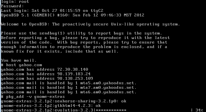 Opcional: para consultar que software tenemos disponible podemos descargar un archivo llamado index.txt #wget ftp://ftp.openbsd.org/pub/open/5.1/packages/i386/index.txt #grep -i gnome-extras index.