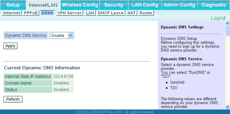 DDNS (Modo router sólo) Pantalla para configurar los valores DNS Dinámicos.