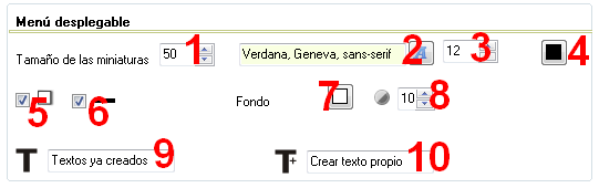 En los campos al lado de cada icono podemos escribir lo que hace para que cuando el usuario sitúe el puntero del ratón sobre uno de ellos aparezca una etiqueta emergente en el navegador con el texto.