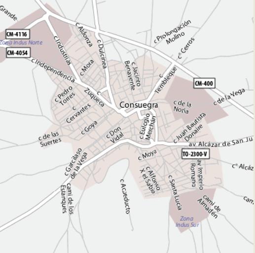 Mapa de caminos de la zona estudiada.