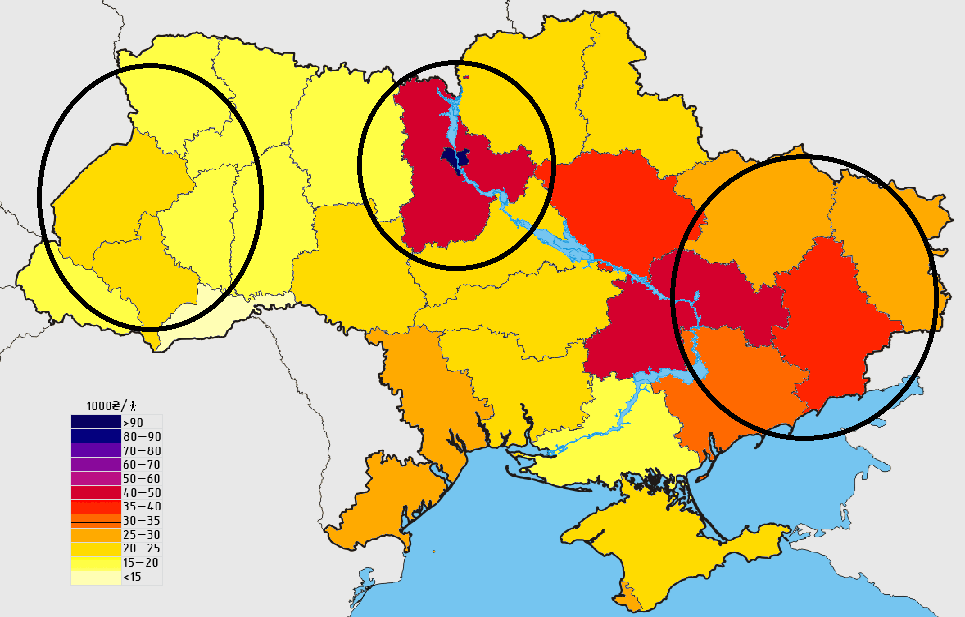 Mapa 8: Renta per capita Ucrania, 2012 Fuente: Elaboración propia a partir de http://commons.wikimedia.org/ 4.