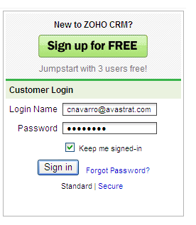 a. Ingrese siempre la siguiente dirección en su Browser: www.zohocrm.com b.