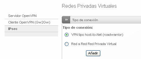 Configuración del Servidor VPN mediante IPSEC en añadir para