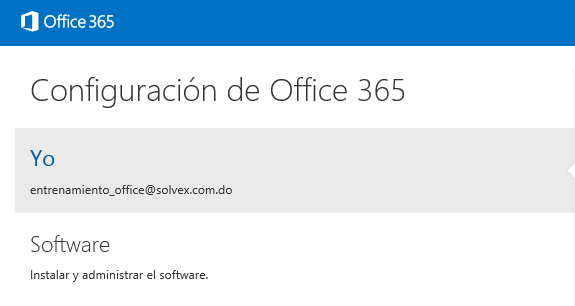 3- Haga clic en la sección Software en la pantalla de Configuración de Office 365.