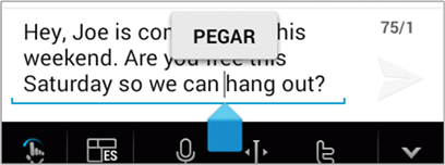 Para reemplazar el texto por el texto del portapapeles, selecciona el texto que deseas reemplazar. Luego toca PEGAR en el modo vertical.