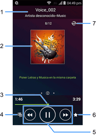 Reproductor de Música La aplicación integrada del reproductor de música de tu teléfono te permite escuchar y organizar los archivos de música que has descargado a la tarjeta de memoria o tarjeta