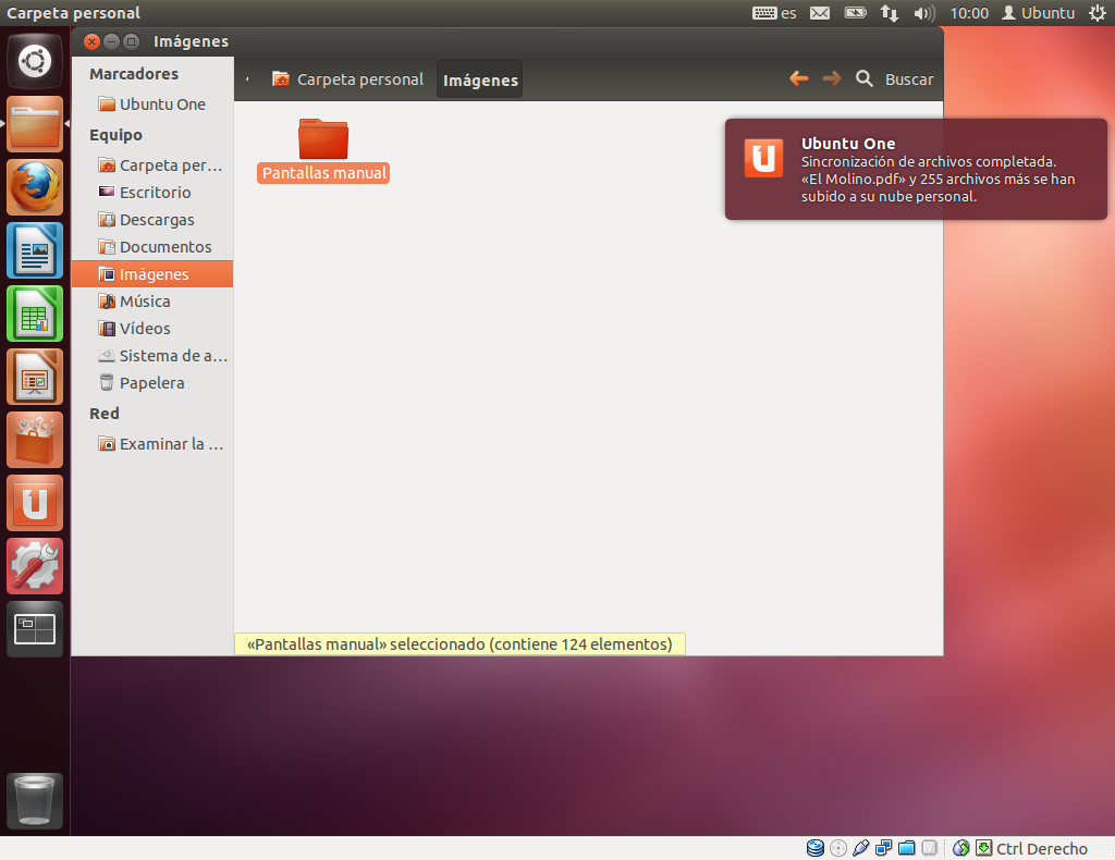 . Figura 3.34: Cuando añada archivos a una carpeta sincronizada con Ubuntu One, se sincronizarán automáticamente con su nube personal.