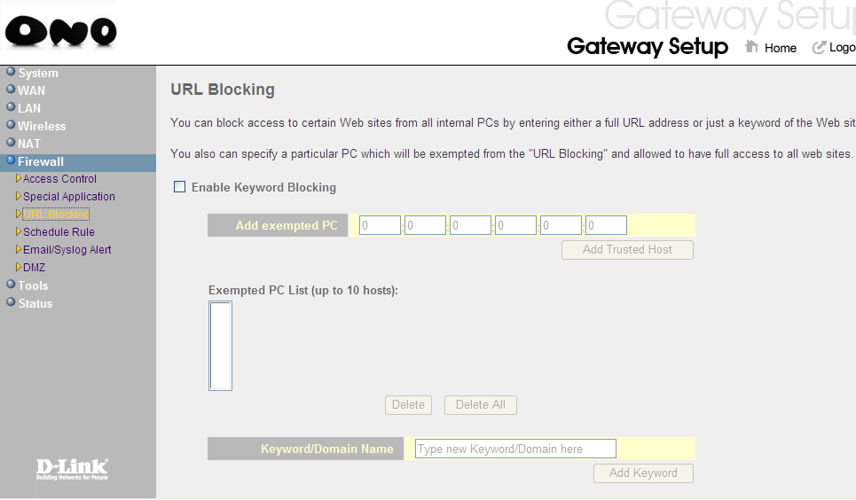4-32 URL Blocking Figure 20. Bloqueo URL La característica de bloqueo URL le permite bloquear el acceso a determinados sitios web que contengan las palabras clave que se han definido en la tabla.