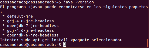Java -version Seguido del comando dar enter, si este ya se encuentra instalado mostrara la versión del java instalado, de lo contrario mostrara un mensaje como se observa en la Figura 33 Verificación