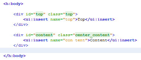 4. Al hacer clic en Finalizar, el template.xhtml archivo se abre en el editor. La plantilla contiene el código predeterminado siguiente. 5.
