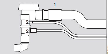 Colocar la membrana en la válvula de ventilación observar la posición de montaje correcta.(2) Poner la tapa y girarla en aprox. 90o en el sentido de las agujas del reloj = bloquear.