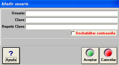 Una vez introducida la clave de usuario del ADMINISTRADOR, accedemos a la siguiente pantalla: En esta pantalla podemos crear nuevos usuarios y modificar sus permisos de acceso. 7.