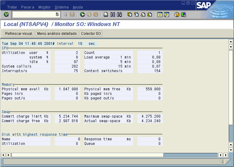 60 CAPÍTULO 5. MONITORIZACIÓN DE PROCESOS Y USUARIOS Figura 5.3: Monitor de sistema operativo para el arranque y funcionamiento de SAP. 5.2.