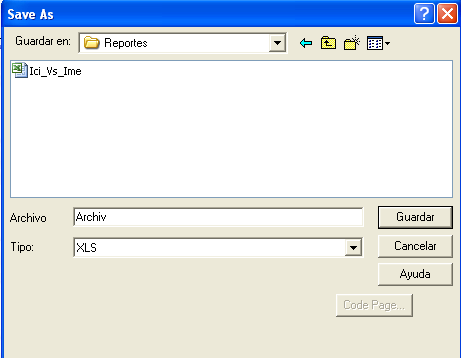 Al Escoger el tipo de Reporte De preferencia descargar todos los archivos en Excel renombrar con un nombre en la carpeta C:\Valsismed2\Reportes