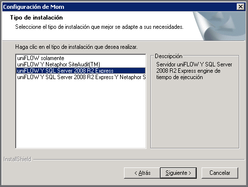 3.1 Instalación de uniflow Tiempo necesario para realizar las tareas: 45 minutos 1. Haga doble clic en el archivo mom.exe para iniciar el programa de instalación. 2.