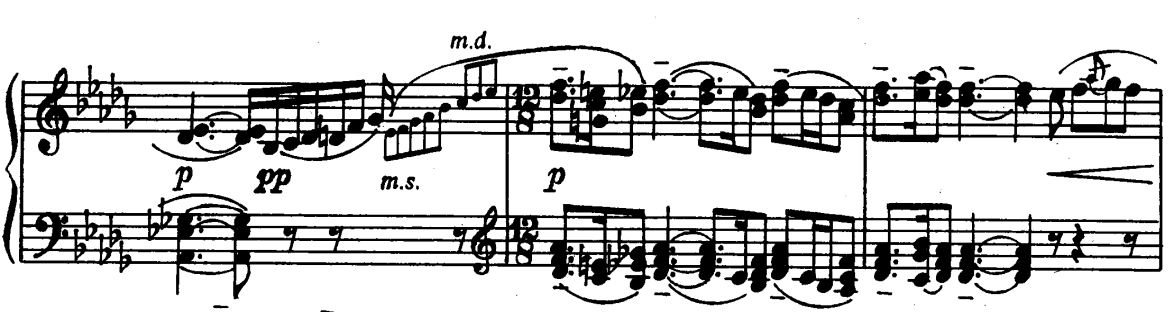 Ejemplo 3: Sonata Op. 36 No.2 en Bbm de Sergei Rachmaninov, primer movimiento cc.