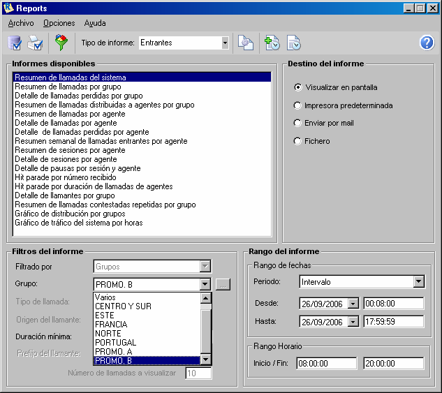 Control: Módulo de Informes y Estadísticas Los informes pueden ser visualizados en pantalla, impresos,