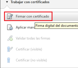 Firmado de Documentos PDF Para firmar digitalmente un documento en formato PDF, una vez abierto el documento en el programa, dar clic en el botón de