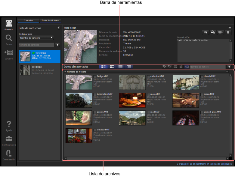 Visualización de los archivos Los archivos pueden examinarse en cuatro vistas distintas mediante las
