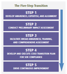 4. Implementación de COSO 2013 Paso 1 Paso 2 Paso 3 Paso 4 Desarrollar concientización, pericia y alineamiento Conducir una evaluación preliminar de impacto Facilitar de