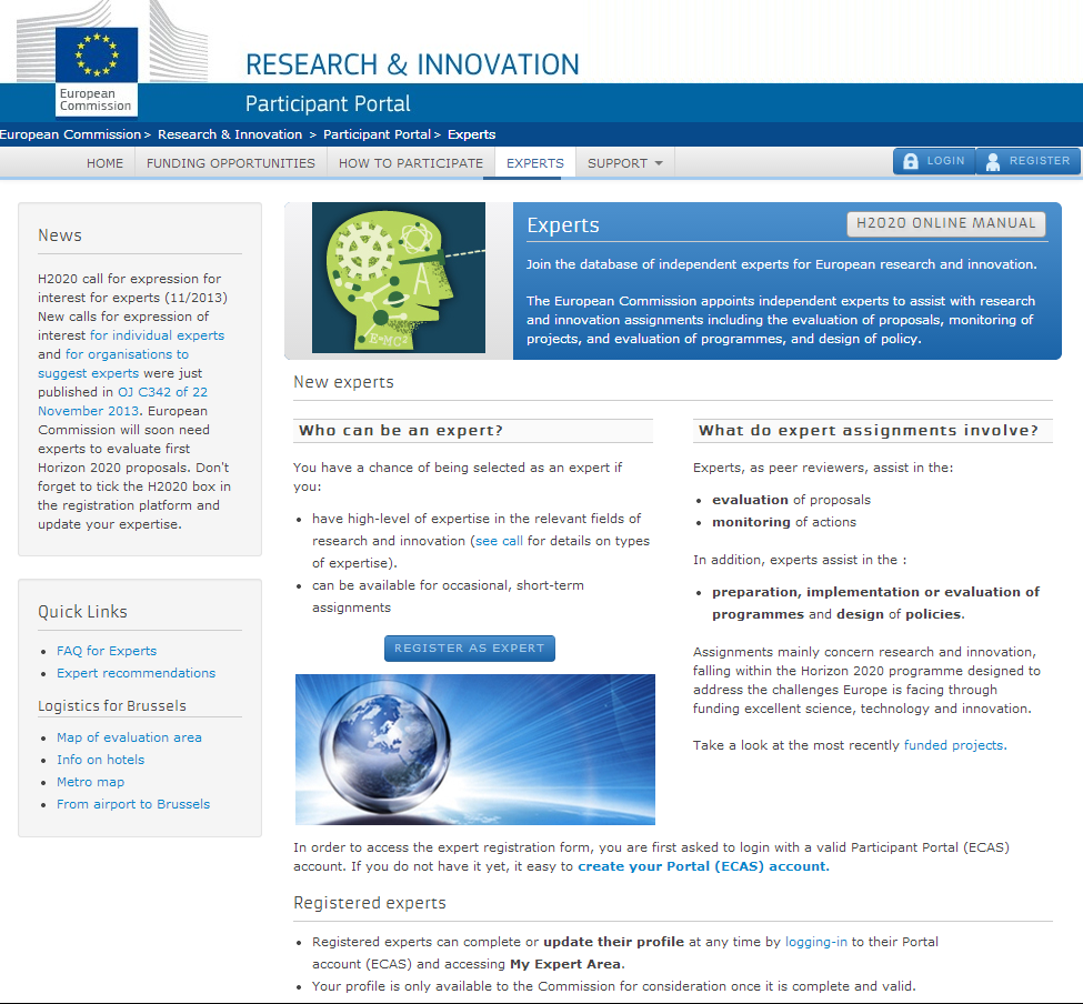 Participación como experto http://ec.europa.eu/research/participants/portal/desktop/en/experts/index.