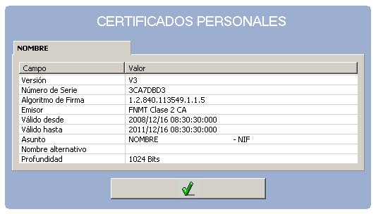 Accederemos a la siguiente pantalla: Si pinchamos sobre el icono de Mostrar Certificado el programa muestra información de la tarjeta introducida.