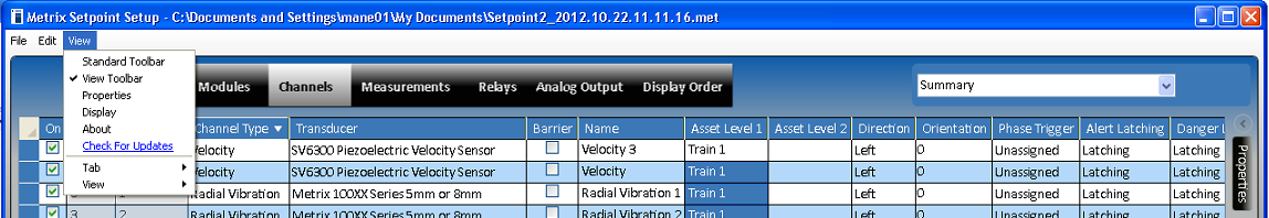 Figura 52: Vista de la Barra de herramientas. 3.3.11 Lista de Propiedades Algunos canales y mediciones tienen propiedades de configuración adicionales.