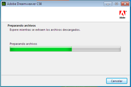 Menciona que los archivos de la instalación se descargaran de la dirección por defaul C:\Users\chalgo\Desktop\Adobe Dreamweaver CS6, si se desea