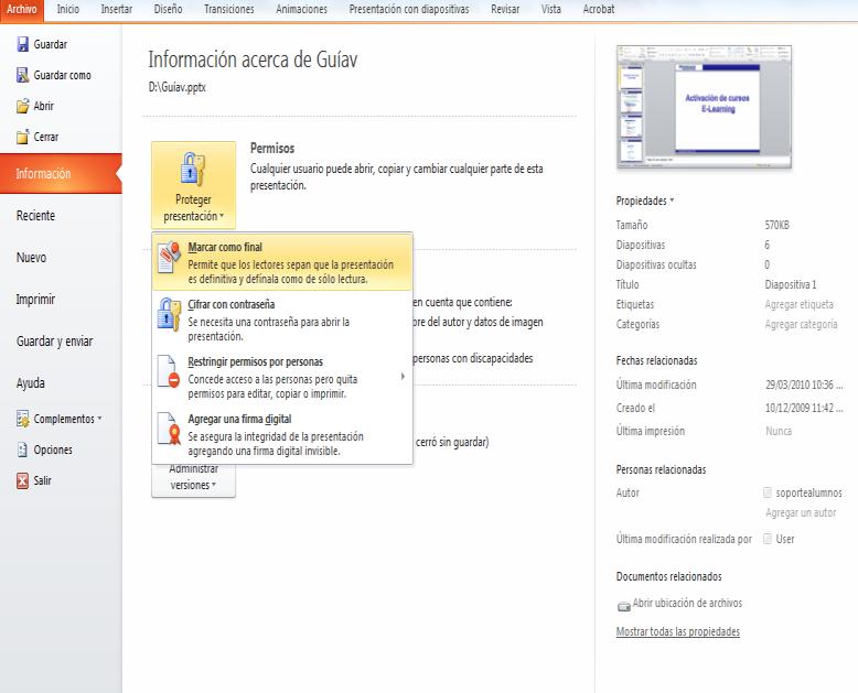 1.1.1 Administrar los archivos en la nueva vista Backstage La nueva vista Microsoft Office Backstage le permite obtener acceso rápidamente a las tareas comunes relacionadas con la administración de