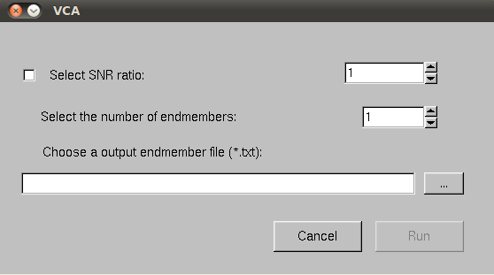 3.4. VCA Se ejecuta seleccionando en el menú Endmembers Extraction VCA (o F7), debiendo emerger la ventana mostrada en la Figura A.20. Figura A.20: Ventana de selección de parámetros para el algoritmo VCA.