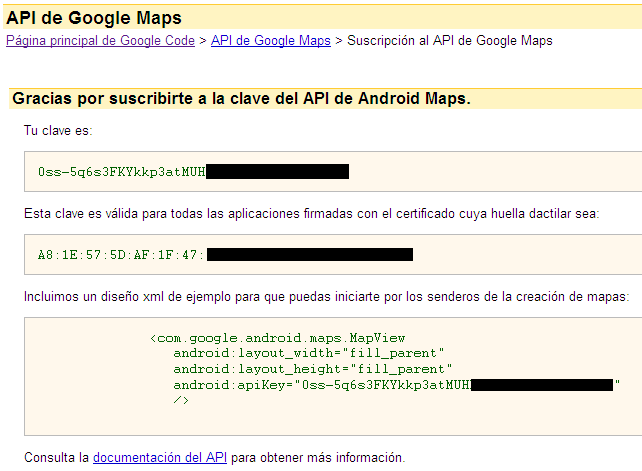 Ilustración 48. ApiKey GoogleMaps 2 Se copia el dato que aparece identificado como Huella digital de certificado (MD5) y con éste se accede a la web de Google (http://code.google.