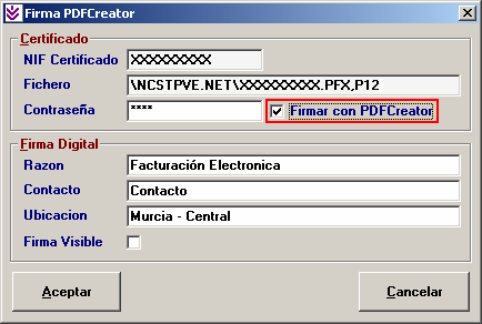 CASO PRÁCTICO 4. Factura electrónica en ficher PDF C firmad Enunciad: Generar y Firmar factura F00004 del cliente 00004 en frmat de Ficher PDF C.