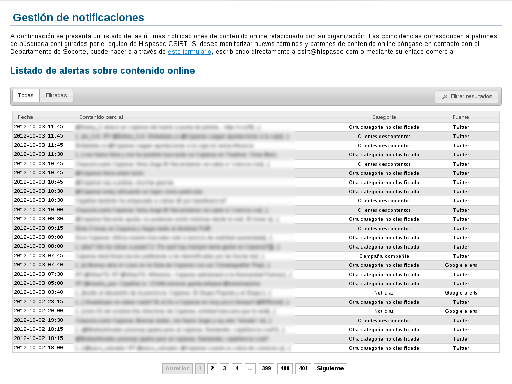 UDYAT notificaciones Notificación por web/email.